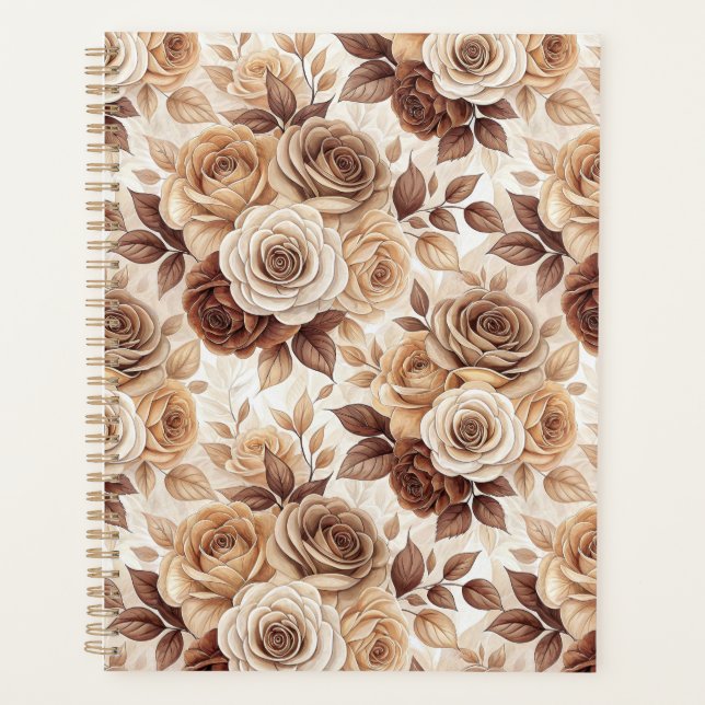 Coffee Tones Floral Rose Pattern Planner (Front)