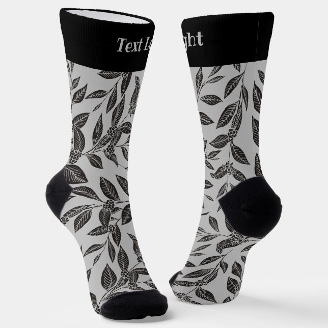Coffee Tree Leaves Black Pattern Socks (Angled)