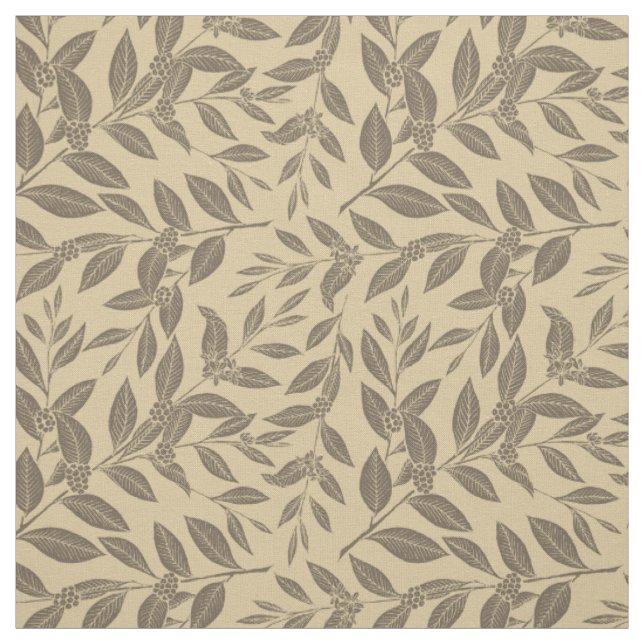 Coffee Tree Leaves Brown Pattern Fabric (Swatch)