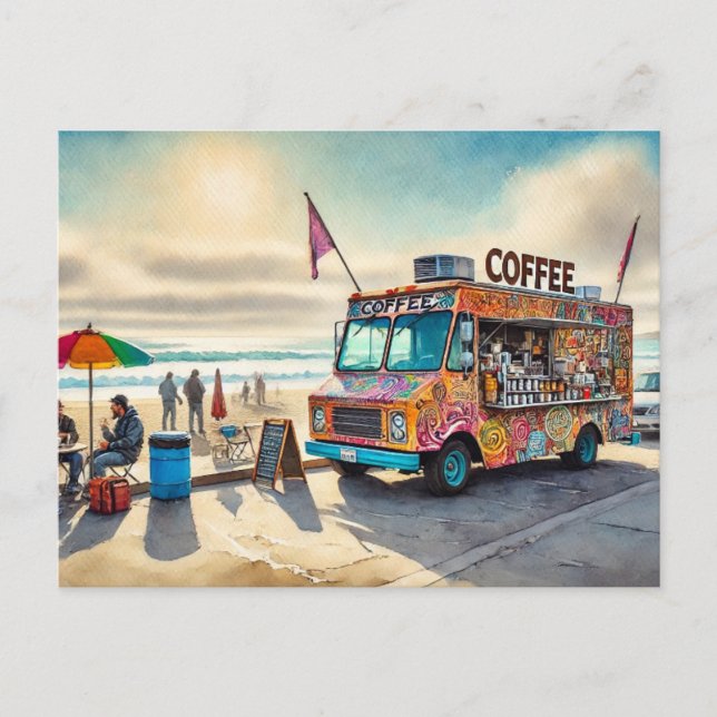 Coffee Truck by the Beach Postcard (Front)