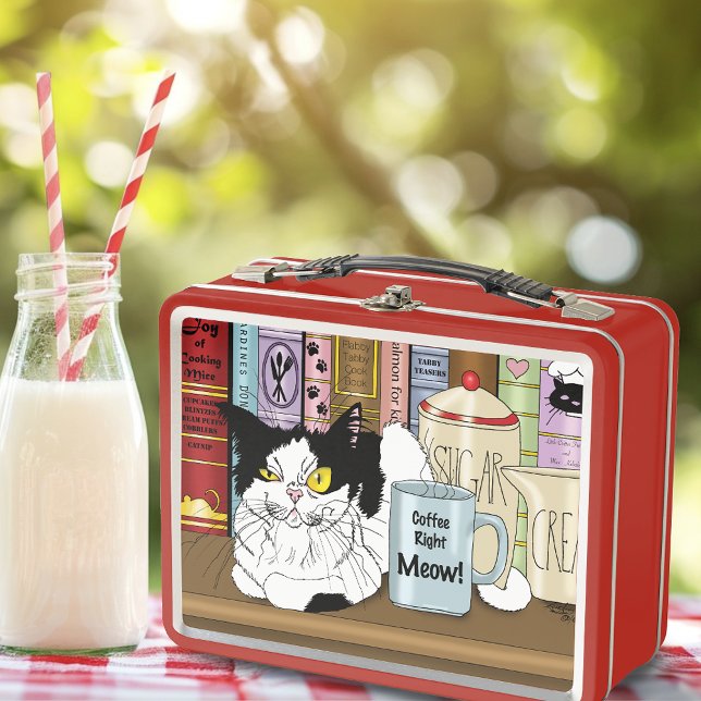 Coffee Tuxedo Cat Funny Metal Lunch Box (Creator Uploaded)