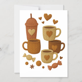 Coffee Valentine Day Love Knitted Hearts Hugs Magnetic Invitation