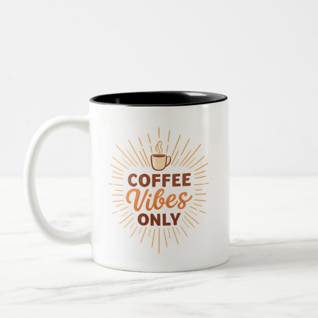 Coffee Vibes Only – Boho Coffee Design Two-Tone Coffee Mug (Left)