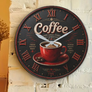 Coffee Vintage Latte Large Clock
