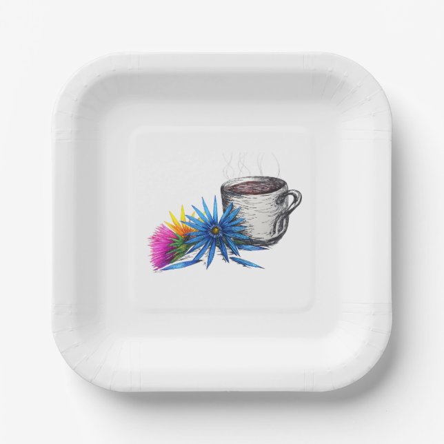 Coffee & Wildflowers Paper Plate (Front)