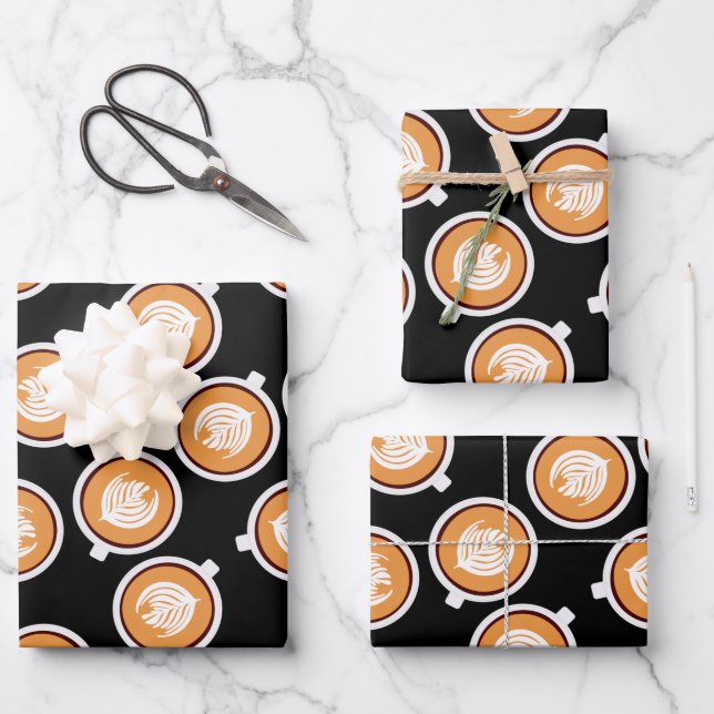 Coffee With Caramel Drip Pattern Wrapping Paper Sheet (Front)