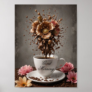 Coffee with chocolate flower poster