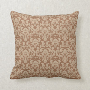 Coffee with Cream, Brown and Taupe Damask Throw Pillow