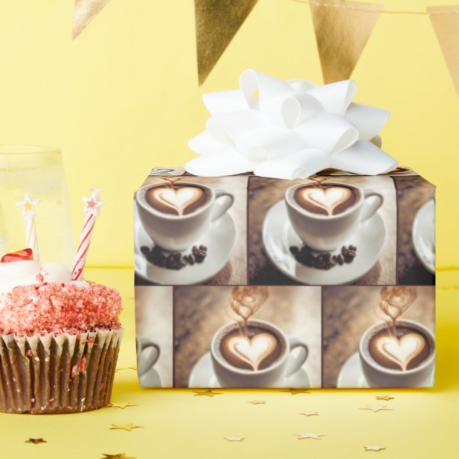 Coffee With Heart and Beans Wrapping Paper (Birthday Party)
