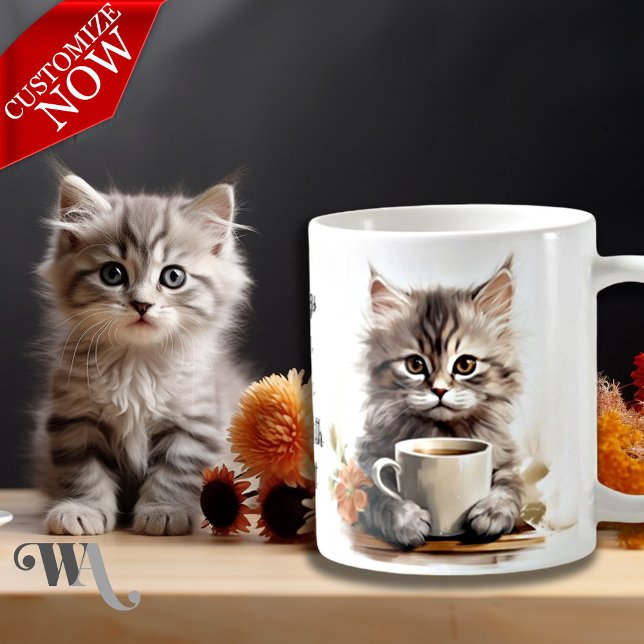 Coffee with my Cat  Coffee Mug (Easy to customize text )