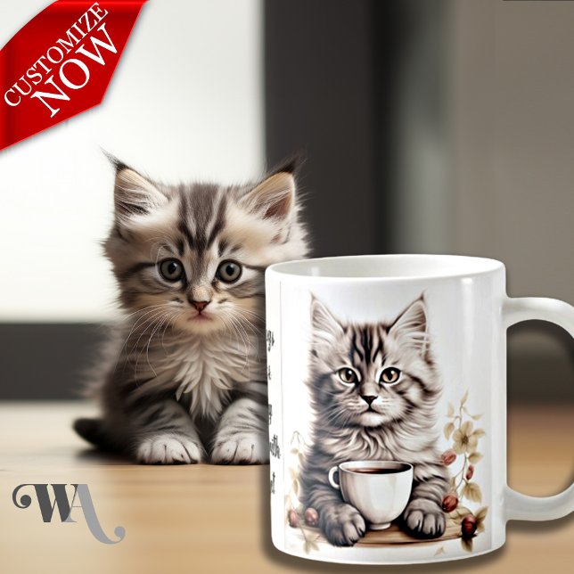 Coffee with my Cat  Mug (Easy to Customize text )