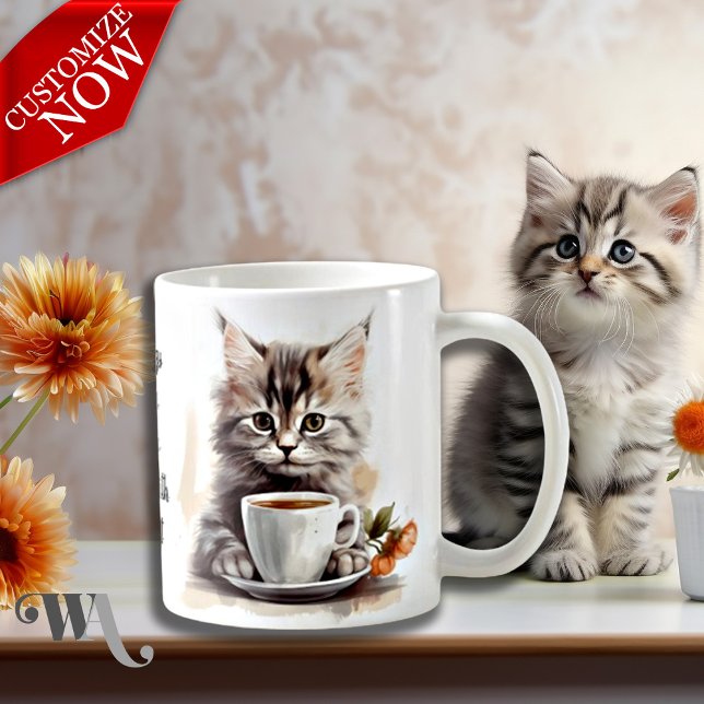 Coffee with my Cat  Mug (Easy to customize text )