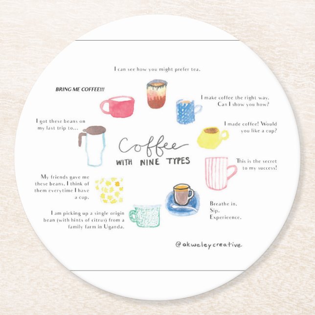 Coffee with Nine Enneagram Types Coaster (Front)