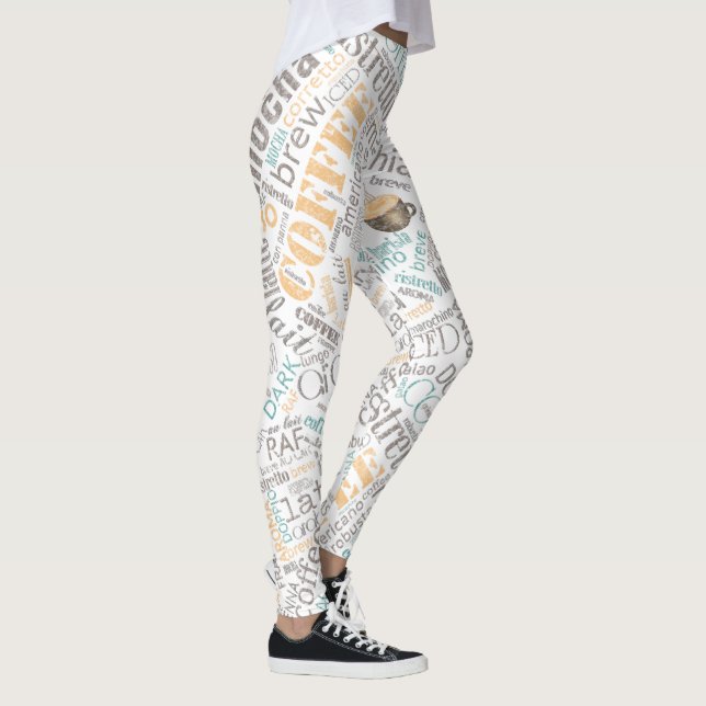 Coffee Word Cloud Teal ID283 Leggings (Right)