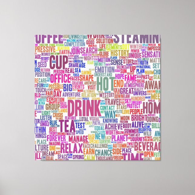 Coffee Word Cloud Text Pattern Tea Cup Canvas Print (Front)