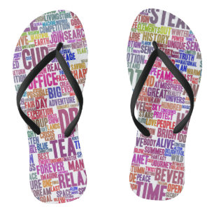 Coffee Word Cloud Text Pattern Tea Cup Flip Flops