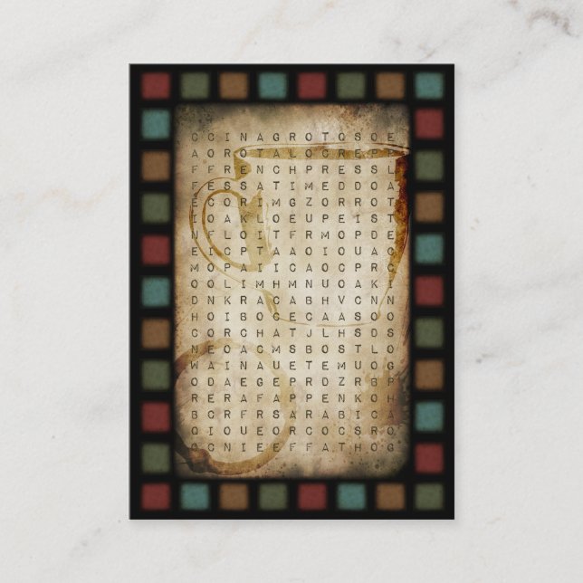 coffee word search puzzle punch card (Front)