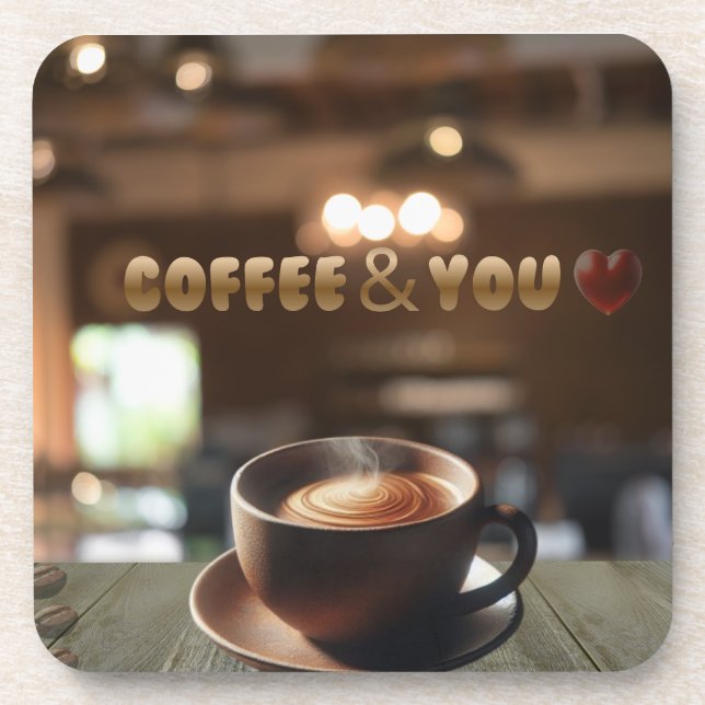Coffee & You – Cozy Café Aesthetic Hard Plastic  Coaster (Front)