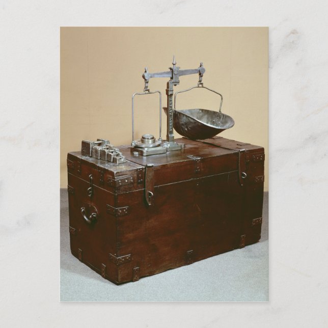 Coffer and scales postcard (Front)