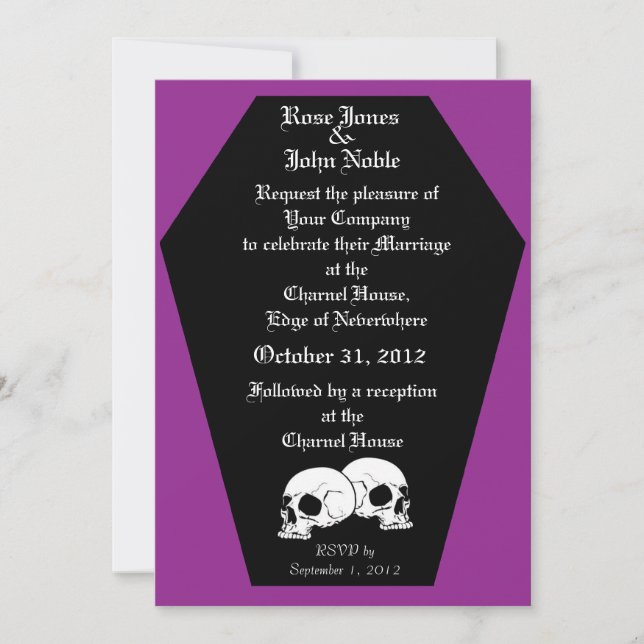 Coffin Ebony (Purple) Wedding Invitation (Front)