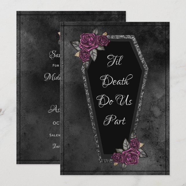 Coffin Roses Sparkle Til Death Halloween  Save The Date (Front/Back)