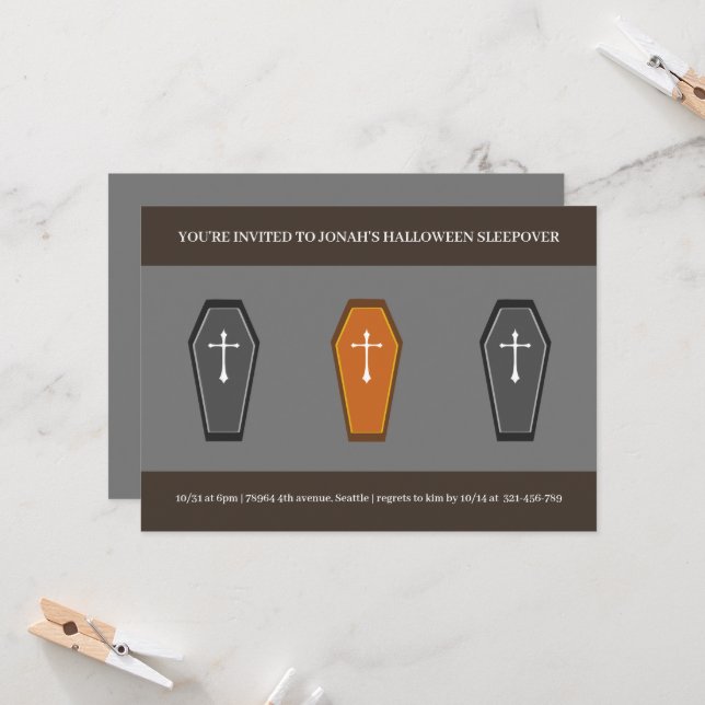 Coffin Sleepover Party Invitation (Front/Back In Situ)