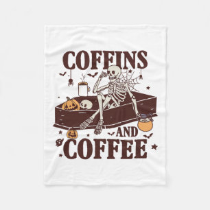 Coffins And Coffee Funny Skeleton Halloween Fleece Blanket