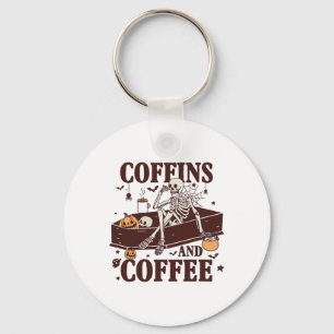 Coffins And Coffee Funny Skeleton Halloween Keychain
