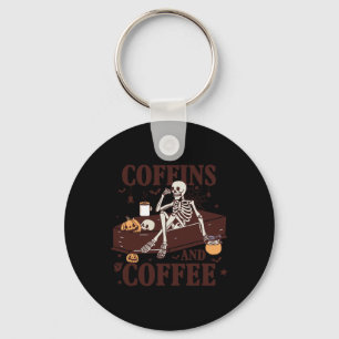 Coffins And Coffee Funny Skeleton Halloween  Keychain