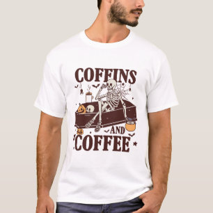 Coffins And Coffee Funny Skeleton Halloween  T-Shirt
