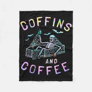Coffins And Coffee Funny Skeleton Tie Dye Retro Ha Fleece Blanket