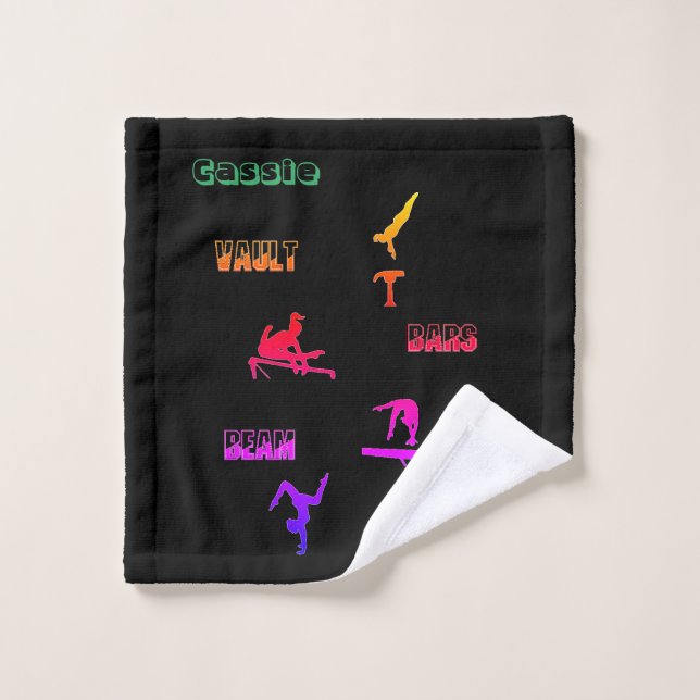 Coffre de gymnastique, Bars, Poutres, Linge de sol (Gant de toilette)