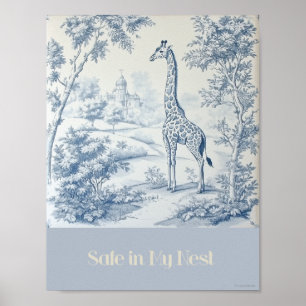 Coffre-fort dans mon nid Bleu Giraffe Poster de la