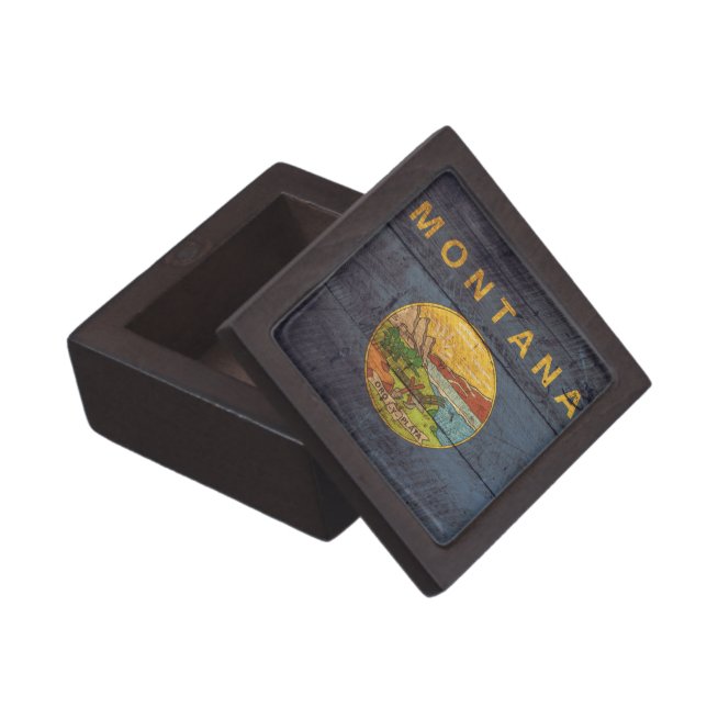 Coffret Cadeau De Première Qualité Ancien drapeau Montana en bois ; (Ouvert)