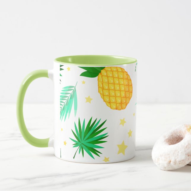 Coffy Mug WIth Tropic Pattern (With Donut)