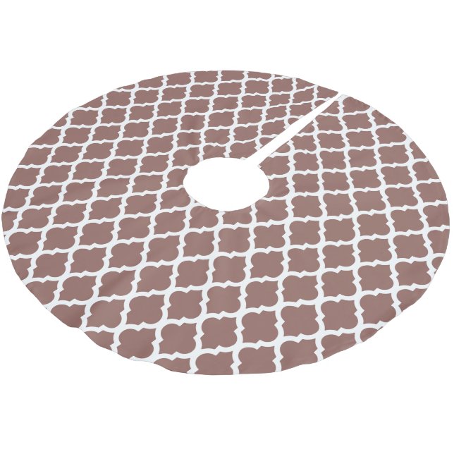 Cognac Leather Brown Moroccan Tile Trellis Brushed Polyester Tree Skirt (Angled)