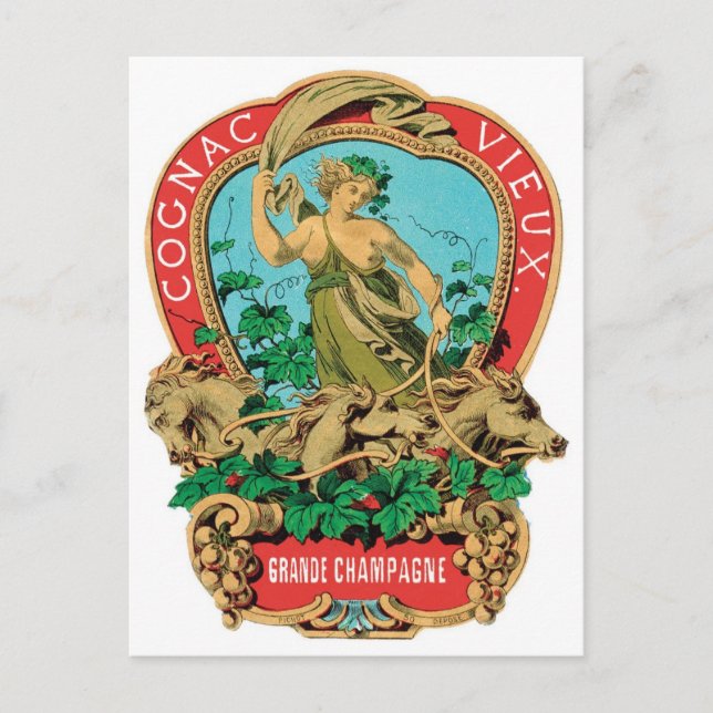 Cognac Vieux Grande Champagne Vintage Label Art Postcard (Front)