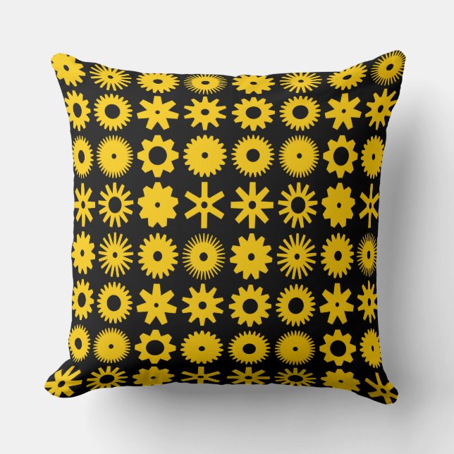 Cogs - Amber on Black Throw Pillow (Front)
