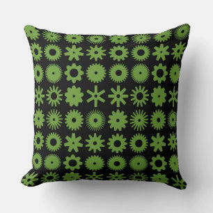 Cogs - Avocado Green on Black Throw Pillow