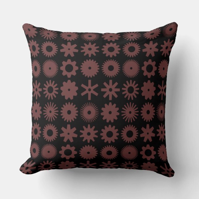 Cogs - Brown on Black Throw Pillow (Front)