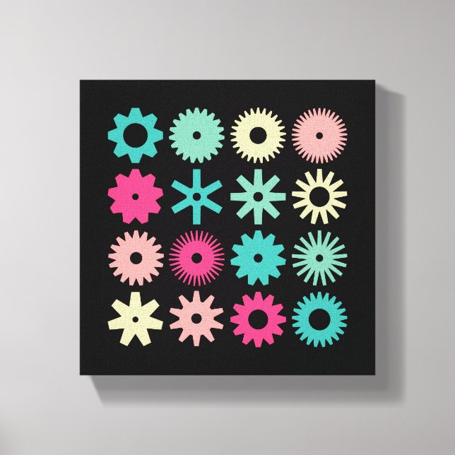 Cogs - Colours 01 - on Black Canvas Print (Front)