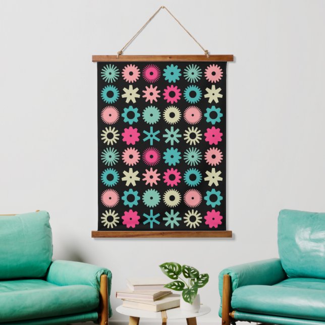 Cogs - Colours 01 - on Black Hanging Tapestry (Living Room)