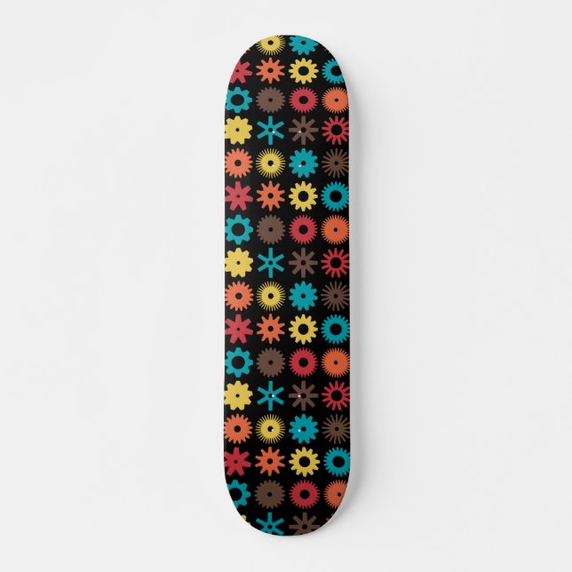 Cogs - Colours 02 - on Black Skateboard (Front)