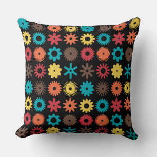 Cogs - Colours 02 on Black Throw Pillow