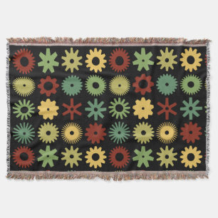 Cogs - Colours 03 - on Black Throw Blanket