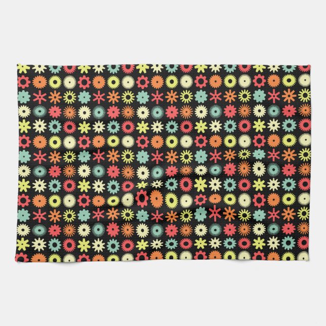 Cogs - Colours 04 - on Black Kitchen Towel (Horizontal)