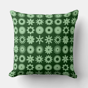 Cogs - Faded Green on Dark Forest Green Throw Pillow