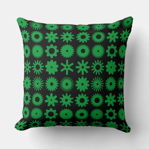 Cogs - Green Grass on Black Throw Pillow