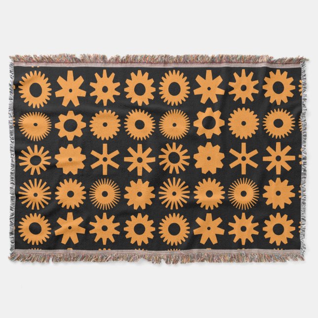 Cogs - Light Orange on Black Throw Blanket (Front)