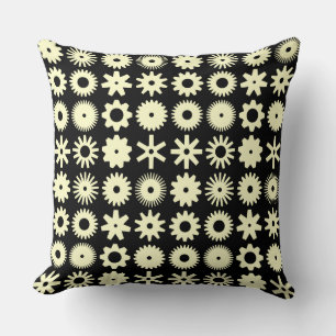 Cogs - Pale Yellow on Black Throw Pillow